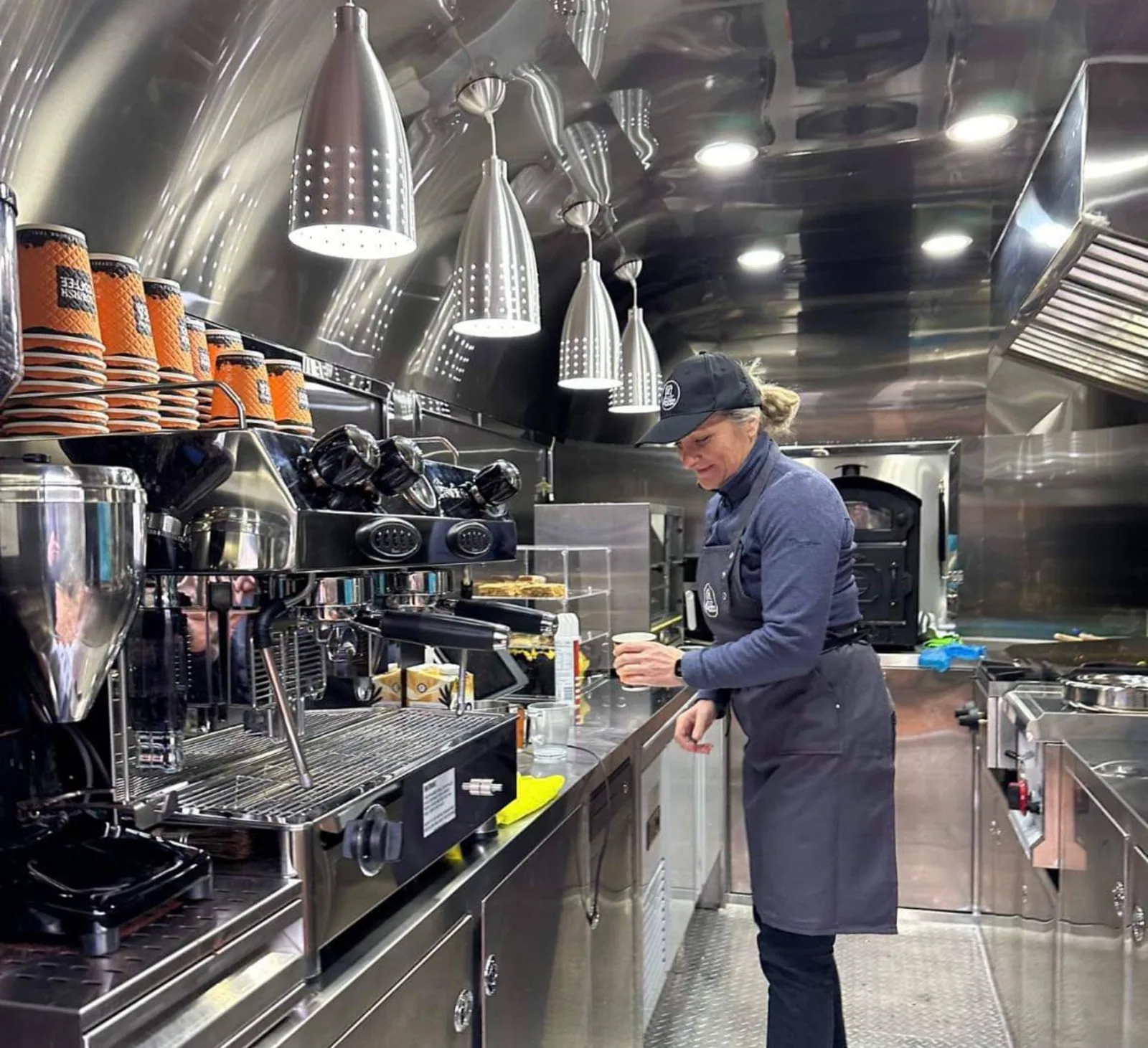 Coffee being prepared inside the Coasters Airstream